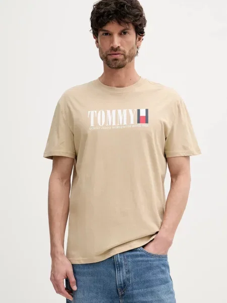 Тениска Tommy Jeans с принт бежово