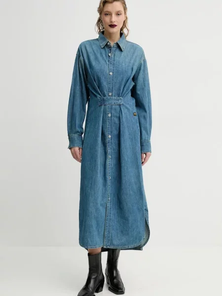 G-Star Raw sukienka jeansowa maxi prosta niebieski
