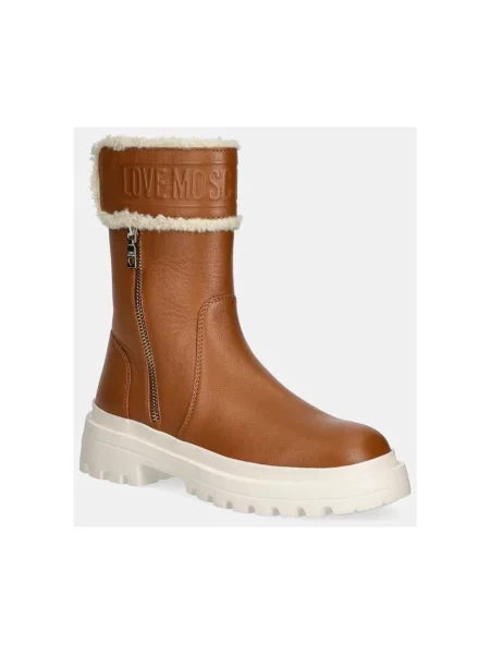 Botki Love Moschino skórzane brązowe