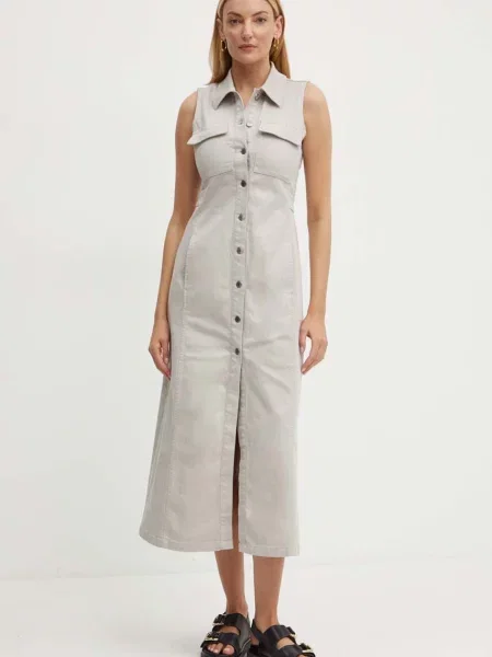 MAX&Co. rochie jeans midi drept gri