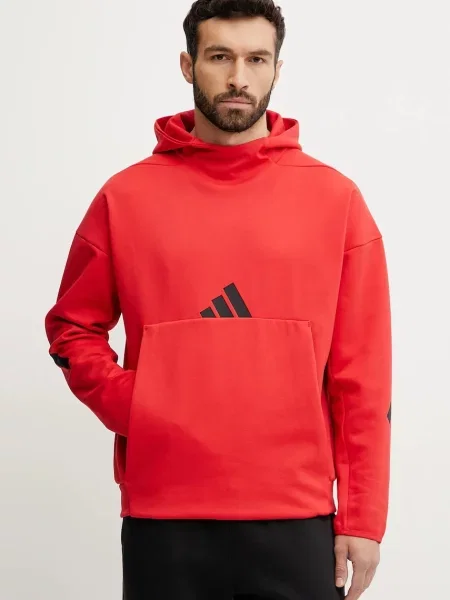 Суичър с качулка Adidas с качулка с принт червено