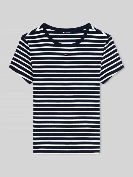T-shirt o kroju slim fit z mieszanka bawełny z prążkowana dzianina Tommy Jeans granatowa