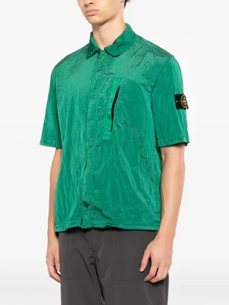 Košile s krátkým rukávem Stone Island s krátkými rukávy s kamínky s kapsami na rukávech zelená