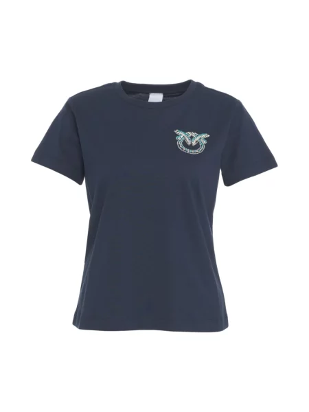 Koszulka polo Pinko z krótkim rękawem z kryształkami niebieska