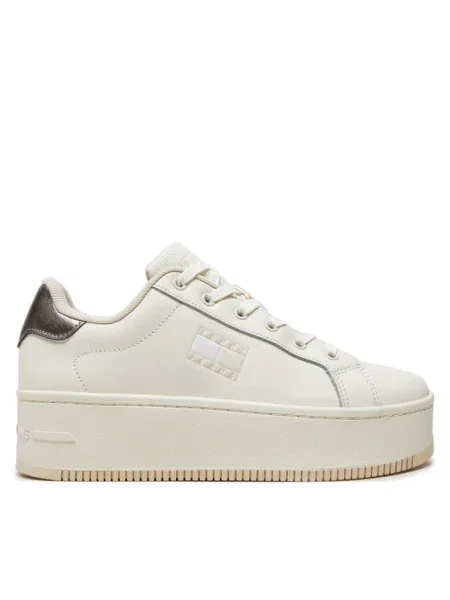 Кожени маратонки Tommy Jeans TJW FLATFORM SNEAKER METALLIC бежово