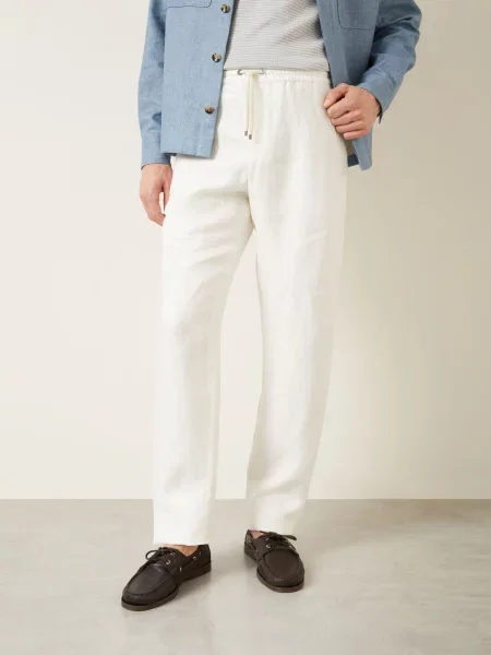 Agnona Lněné Chino Kalhoty Regular Fit bílá