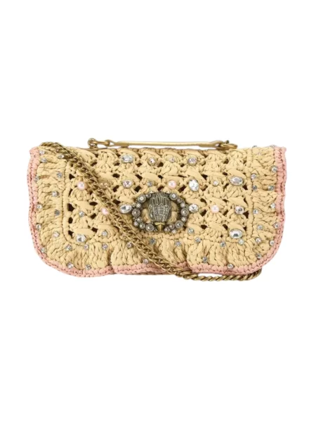 Torebka crossbody Kurt Geiger z kamieniami skórzana beżowa