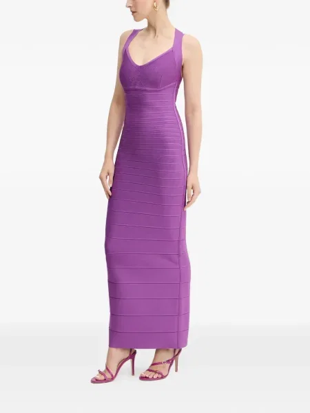 Rochie maxi Hervé Léger cu decolteu în V de costum violet