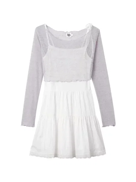 Rochie mini B+ab fără mâneci din dantelă de costum alb