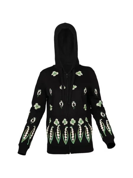 Bluza z kapturem Valentino Garavani w kwiatki z naszywkami czarna