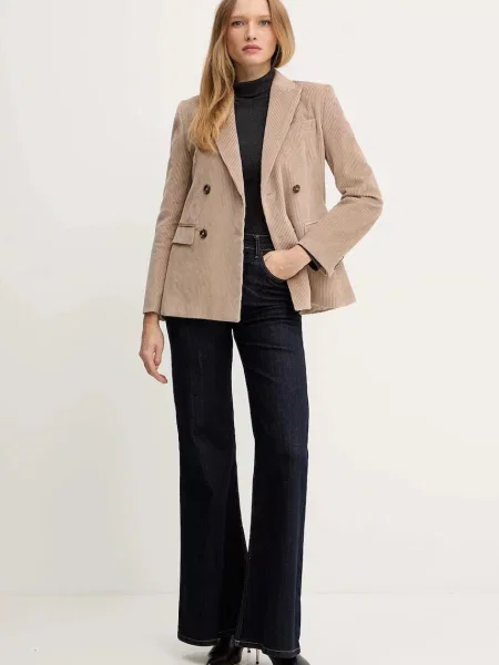 Вельветовий піджак Weekend Max Mara KATANGA двобортний однотонний бежевий