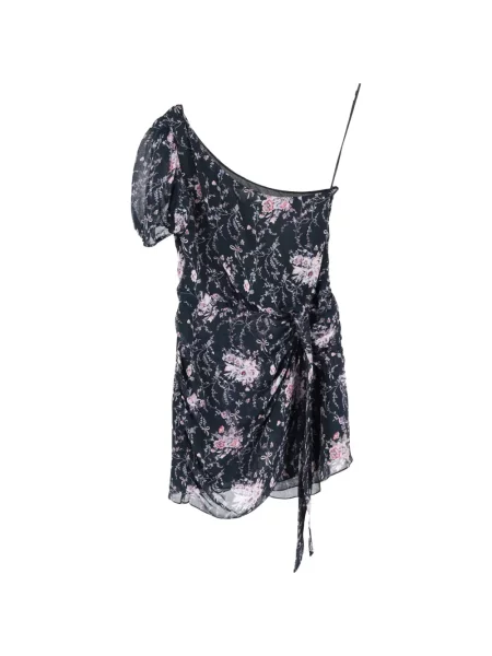 Rochie Loveshackfancy de mătase cu model floral cu un umăr gol negru