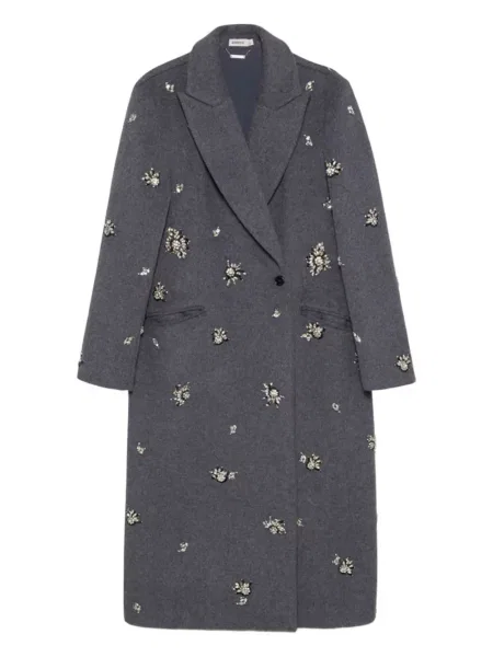 Płaszcz Simkhai z kryształkami dwurzędowy szary