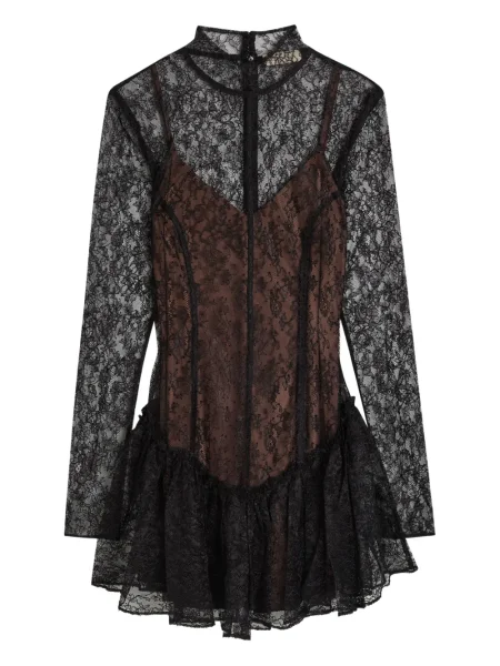 Rochie mini De La Vali cu volane din dantelă de costum negru