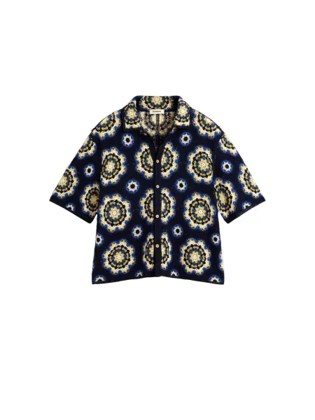 Desigual Geacă tricotată bleumarin / albastru cobalt / galben alb