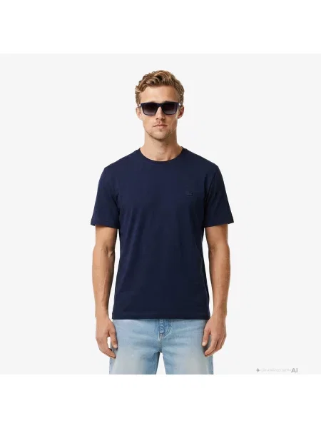 Lacoste T-Shirt Z Okrągłym Dekoltem Regular Fit granatowy