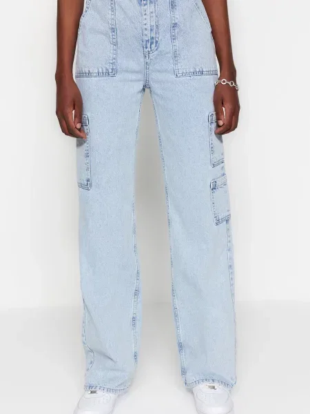 Široke kavbojke Trendyol z visokim pasom siva