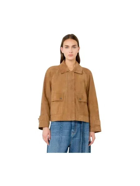 Kurtka skórzana Weekend Max Mara brązowa