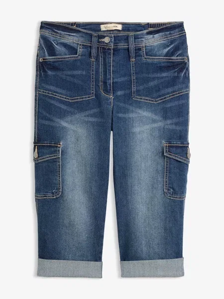 Jeansy bojówki mid waist ze stretchem niebieskie
