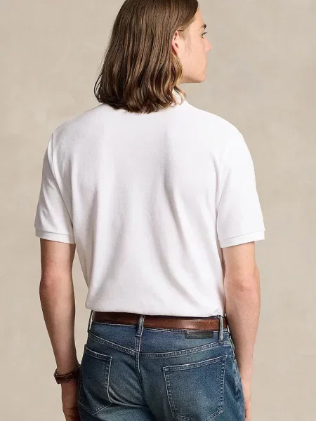 Tricou polo Polo Ralph Lauren plasă clasic alb