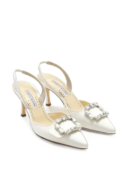 Pantofi cu toc Manolo Blahnik cu cataramă alb