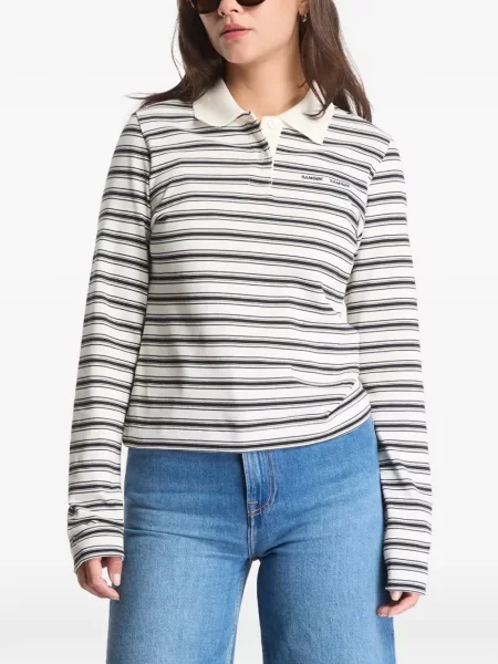 Lung tricou polo Samsøe Samsøe alb