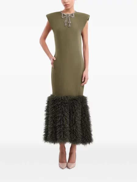 Rochie Gemy Maalouf cu funde cu blană verde