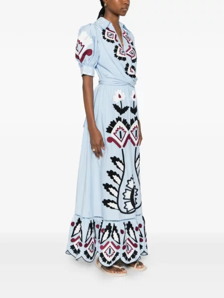 Rochie maxi Farm Rio cu broderie de costum albastru