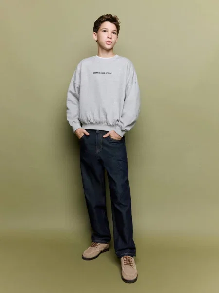 Bluza z nadrukiem boxy fit średni Dzieci lata MANGO KIDS szary