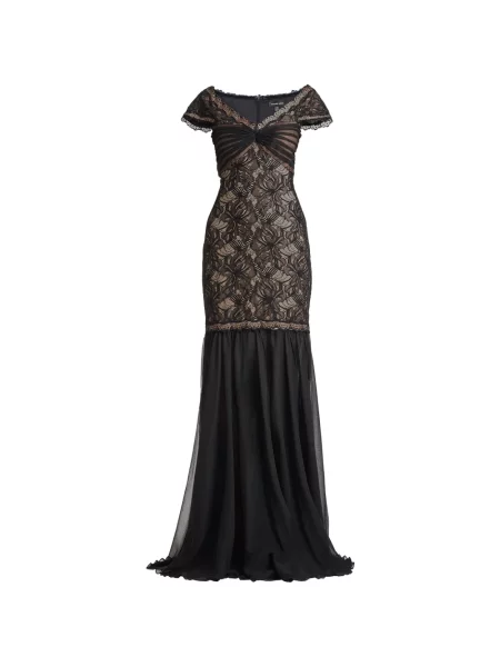 Rochie Tadashi Shoji cu dungi din dantelă de costum negru