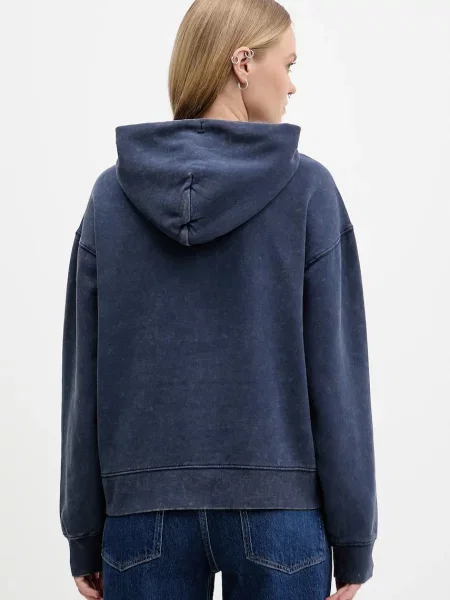 Mikina Tommy Jeans tmavomodrá s kapucí hladká