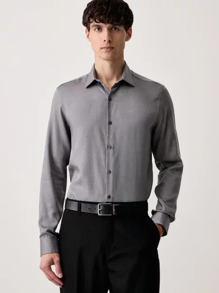 Calvin Klein cămașă pentru bărbați cu amestec de lână gri