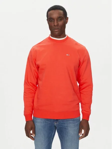 Tommy Jeans Bluza Mężczyźni czerwony jednolity S pomarańczowa