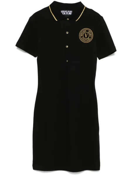 Rochie din denim Versace Jeans Couture cu broderie de costum negru