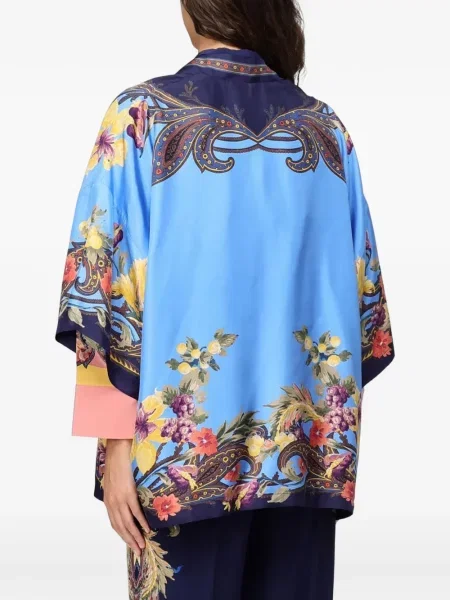 Μεταξωτός μπουφάν Etro με σχέδιο paisley μπλε