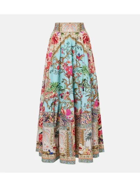 Maksi spódnica maxi Camilla w kwiatki popelinowa niebieska
