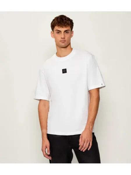 HUGO tricou din cu imprimeu alb