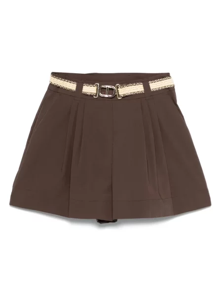 Pantaloni scurți Twinset din poplin maro