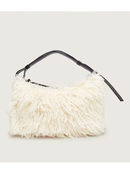 Marc Jacobs Geantă pe umăr Scene Large Shoulder Bag In Grunge Fur | shearling cu adaos de piele alb