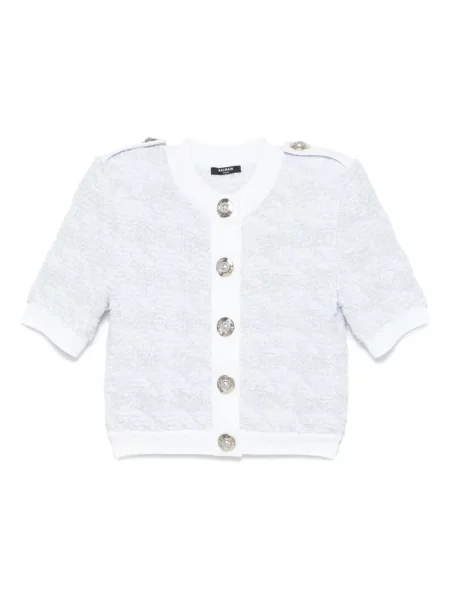 Cardigan Balmain din tweed scurt albastru