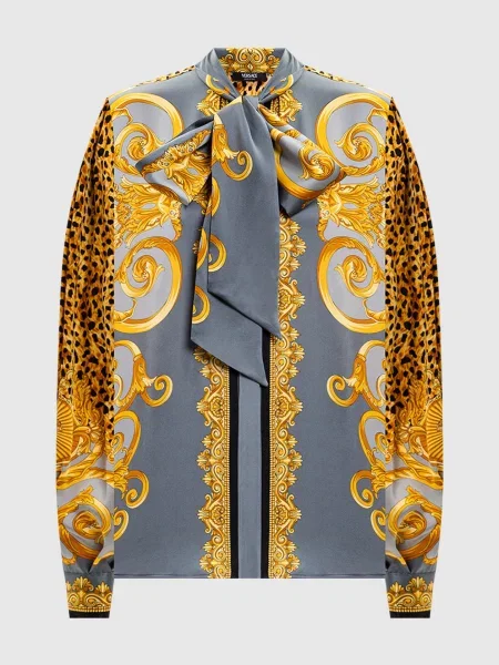 Блуза із шовку Foulard Lavallière Versace сіра
