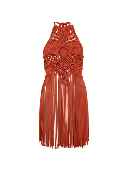 Rochie mini Alberta Ferretti cu franjuri portocaliu