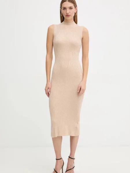 Guess sukienka JULIA maxi dopasowana beżowy