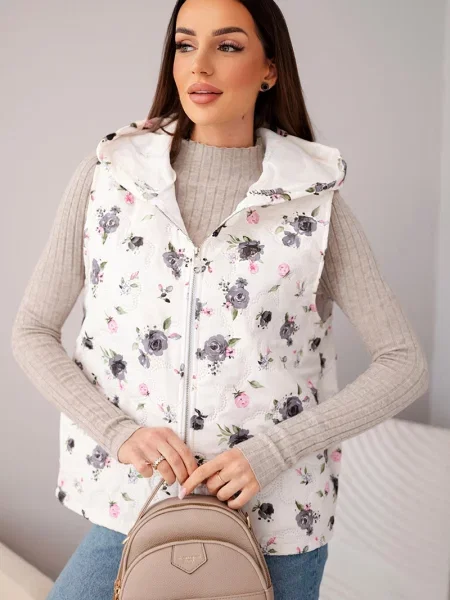 Vestă Kesi Włoski cu model floral cu glugă negru