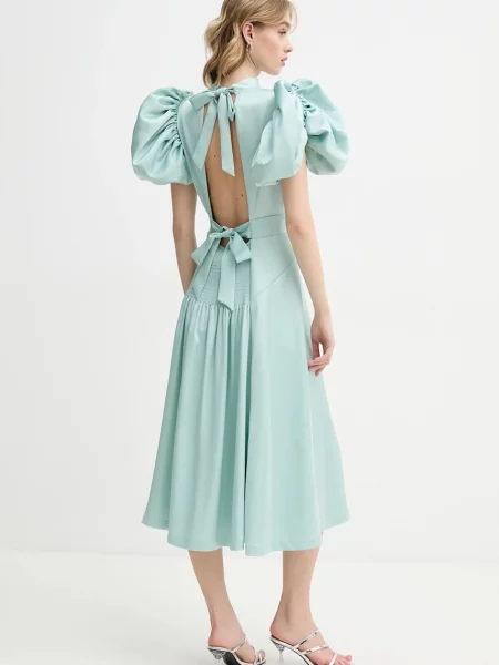 Rotate sukienka turkusowy midi rozkloszowana