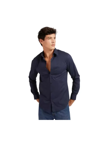 Guess Koszule Mężczyzna L Camicia in cotone stretch niebieski