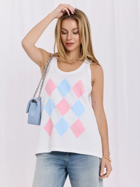 Top Relevance cu imprimeu geometric alb