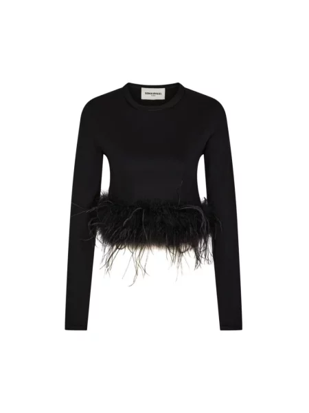 Sweter Sonia Rykiel w piórka z dżerseju czarny