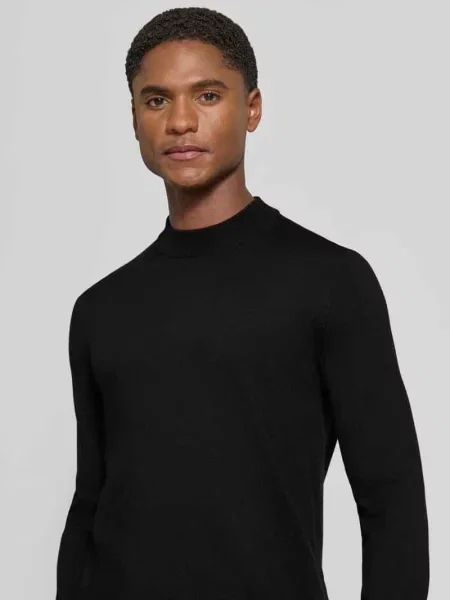Sweter z dzianiny z prążkowanymi wykończeniami model ‘Davide’ Joop! Collection czarny
