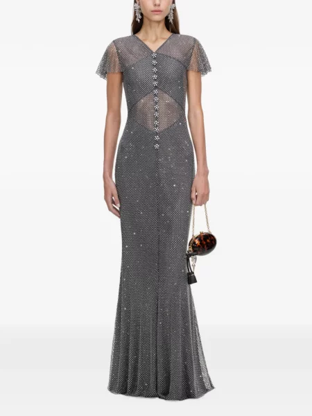 Stras rochie maxi Self-portrait plasă de plasă gri